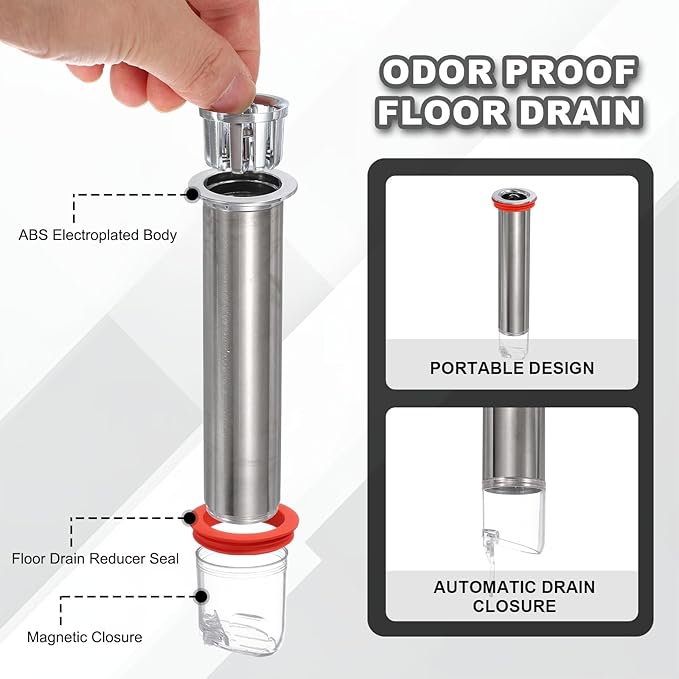 uxcell 6.9" Odor Proof Floor Drain, Floor Drain Cover Shower Plug Drain Backflow Preventer Suitable for Pipes Tubes Bathroom Kitchen, Red Silver/Transparent