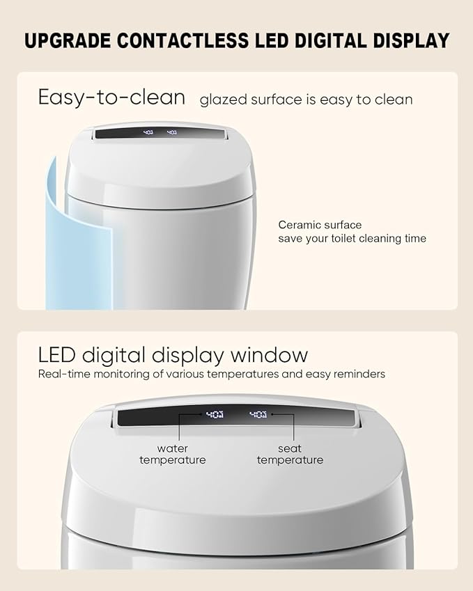 Smart Toilet with Warm Water Sprayer and Dryer, One Piece Bidet Toilet with Auto Dual Flush Foot Sensor Operation,Heated Seat Smart with Built In Fahrenheit LED Display