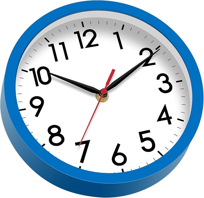 AKCISOT 8 Inch Wall Clock, Battery Operated Analog Clock, Silent Non-Ticking, Ideal for Bedroom, Bathroom, Kitchen, Office and School, Blue