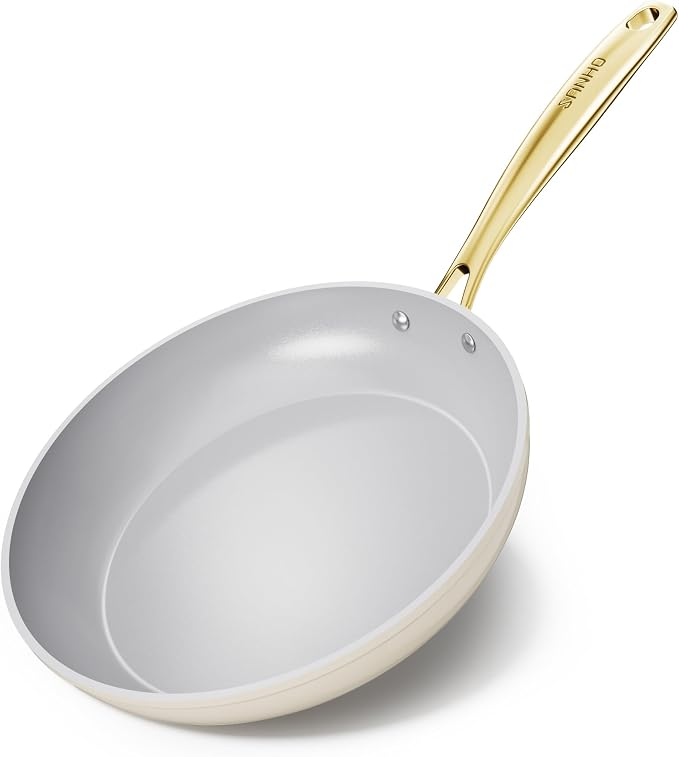 Sanho Ceramic NonStick Frying Pan, 10 Inch Frying Pans Skillet, Non Stick Egg Pans with Cool Touch PVD Handle for Induction, Dishwasher & Oven Safe, PTFE & PFOA Free, Non Toxic for Healthy Cooking