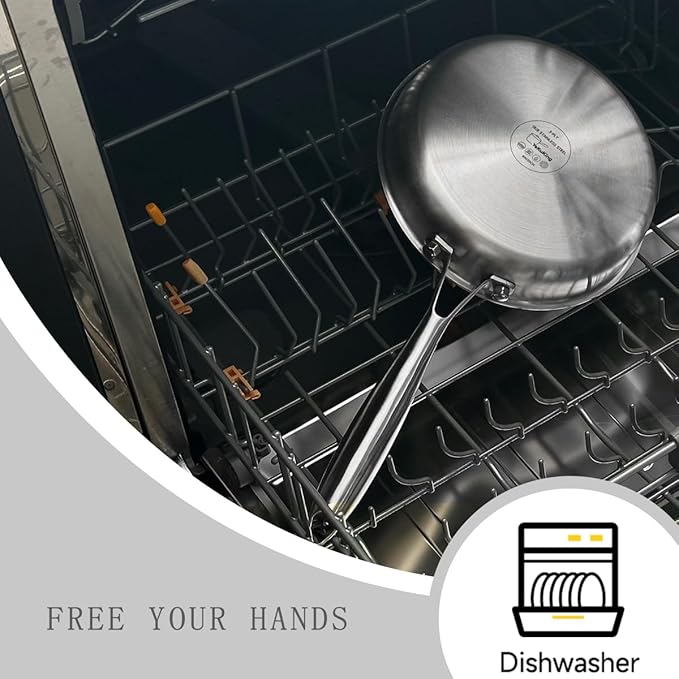Tri-ply Stainless Steel Frying Pan 12 Inch Large Skillet for Chef's Cooking Pan Induction Oven Dishwasher Safe, Compatible with All Cooktops Up to 600℉ with Kitchen Tongs(Detachable Handle)
