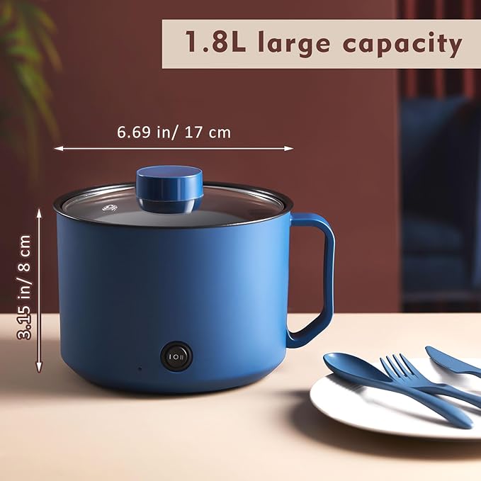 2 Pcs 1.5l Electric Ramen Cooker Hot Pot Electric Dual Power Noodle Cooker, Boil Dry Protection, Nonstick, Multifunctional Lazy Pot for Cooking Pasta, Noodles, Egg, Dorm Home Travel 7x3.15"