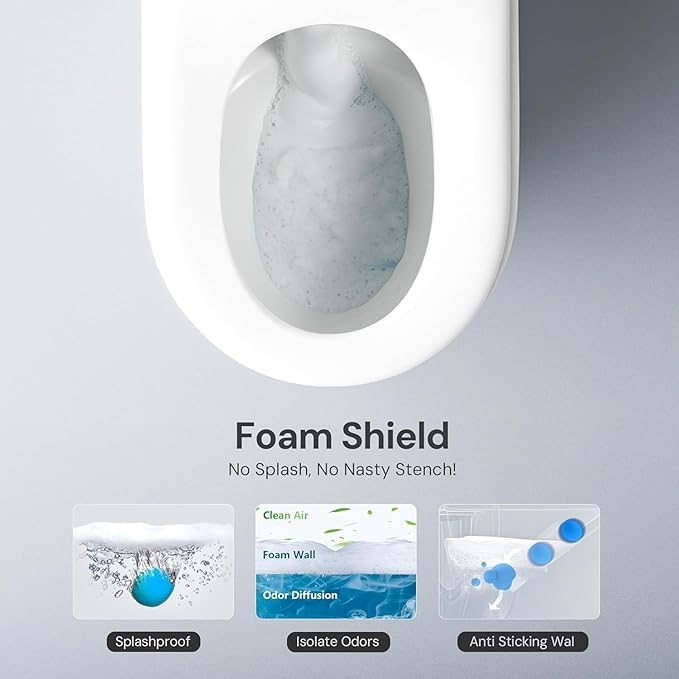 Smart Toilet with Bidet Built In, Auto Open & Close, Foot Sensor Flush, Heated Seat, Warm Water, Dryer, Tankless Dual Flush Elongated Toilet, Foam Shield, LED Night Light & Remote Control