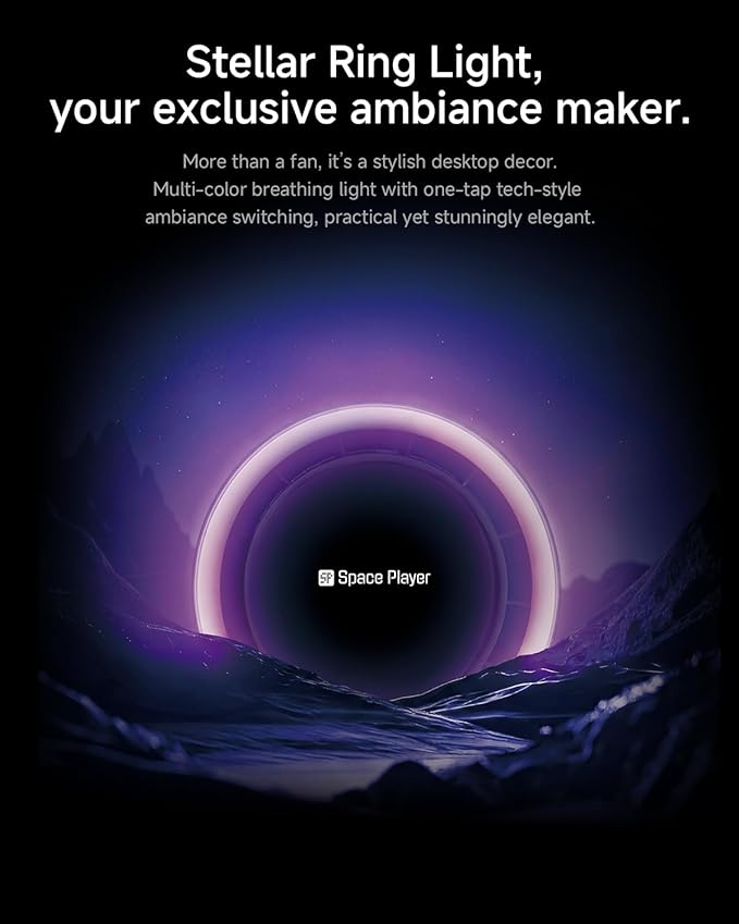 Space Player Desk Fan Air Circulator with Strong Airflow, Portable Table Fan with 45° Tilt & 180° Manual Rotation, LED Display, 4 Speeds, 8H Timer, Quiet Turbo Cooling Fan for Bedroom Home Office