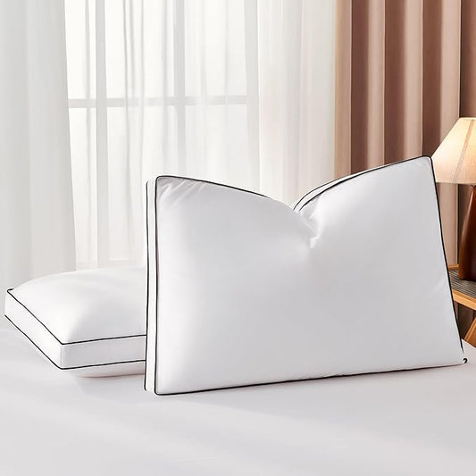DOWNSTORIA Goose Feather Down Standard Bed Pillows 2 Pack, Luxury Hotel Collection Pillows Set of 2 with Gusset, Down Surrounded Pillow for Side and Back Sleepers, Gusseted Fluffy Pillows 20x26 in.