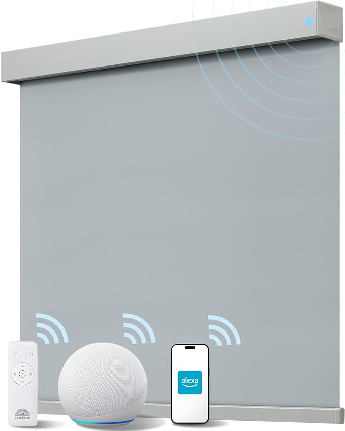 Smart Roller Shades for Windows, Alexa Blackout Motorized Blinds with Remote Control, Easy Install Automatic Electric Blinds for Indoor (32" W x 72" H, Gray)