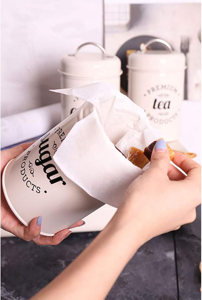 Hedume Set of 3 Airtight Kitchen Canister Decorations with Lids, Coffee, Tea, Sugar Metal Containers, Decorative Nesting Kitchen Canister Jars, Food Storage