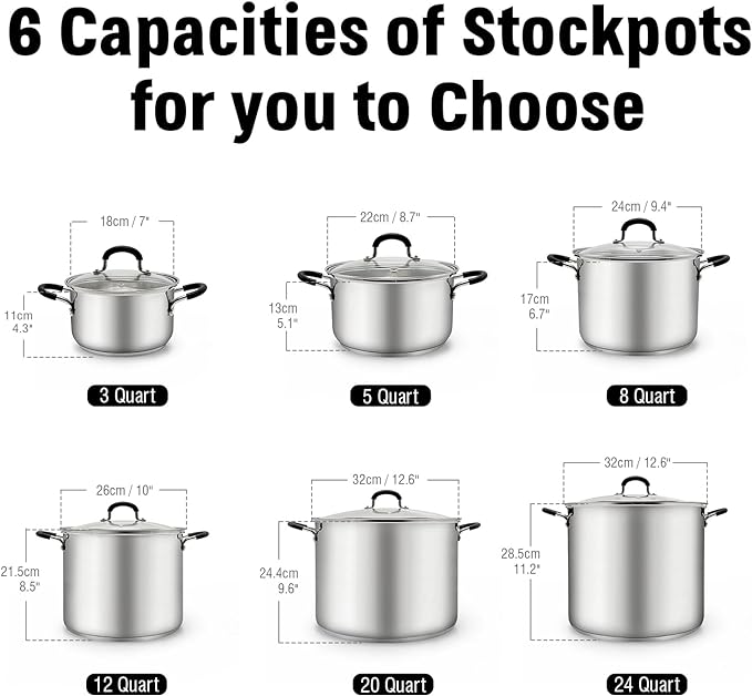 Cook N Home 8 Quart Stainless Steel Stock Pot with Lid - | Induction Cooking Pot for Pasta, Soup, Canning and Boiling, Large Stockpot Oven & Dishwasher Safe