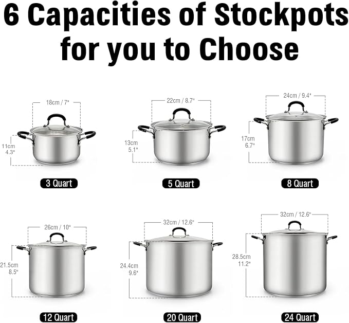 Cook N Home Professional 12 Quart Stainless Steel Stock Pot with Lid | Induction Cookware for Pasta, Soup, Canning,Oven Safe, Dishwasher Safe