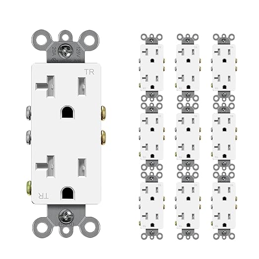 Micmi Decorator Receptacle Outlet, Standard Electrical Wall Tamper Resistant Decorative Receptacle Outlet, 20 Amp 125 Volt, Grounding UL Listed (10Pack, White, 20 Amp Outlet)