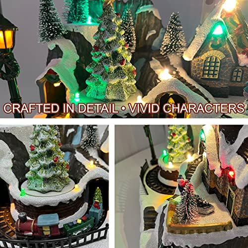 allgala Christmas Village House with Train Crafted Polyresin Christmas House Collectable Figurine with USB and Battery Dual Power Source-Moving Train and Tree-XH93446
