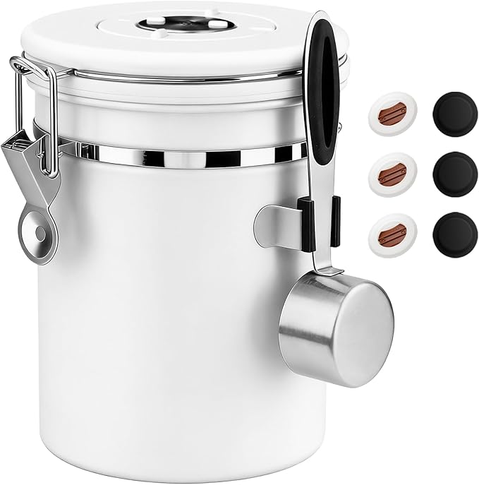 ShanSon Coffee Canister Airtight Coffee Container Stainless Steel Coffee Bean Storage Container with Scoop Coffee Canister for Beans Grounds Sugar Flour Tea Cereal,22OZ, White
