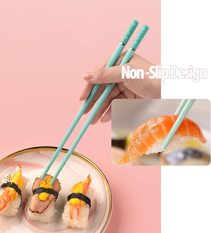 5 Pairs Fiberglass Chopsticks, Slivek Premium Reusable Chinese Chopsticks Dishwasher Safe, Non-slip and Lightweight 9.5 inches Chop sticks Sakura