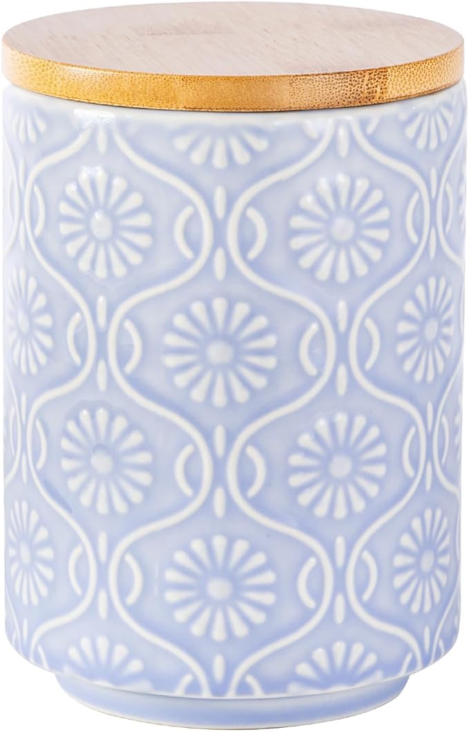 TEATALK Ceramic Jar with Bamboo Lid, Airtight Seal for Coffee, Tea, Sugar, 23 Fl Oz, Light Blue