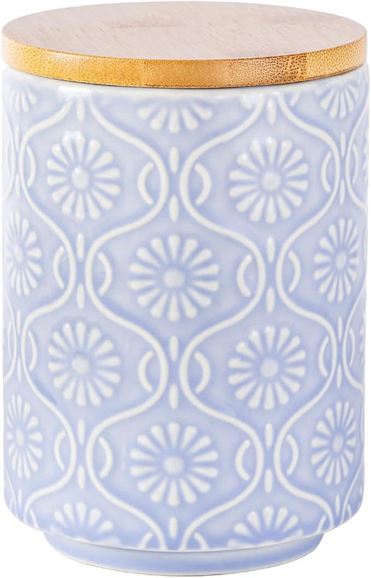 TEATALK Ceramic Jar with Bamboo Lid, Airtight Seal for Coffee, Tea, Sugar, 23 Fl Oz, Light Blue