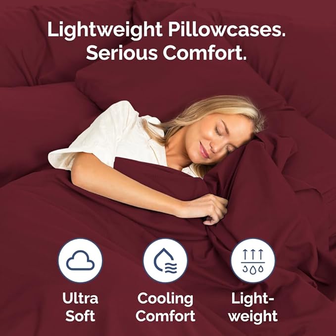 Body Pillowcases Set of 4-20x54 Long Body Pillow Case - Soft Body Pillow Cover for Sleeping & Side Sleepers - Comfy, Breathable & Fade Free - Machine Washable with Envelope Enclosure - (Burgundy)