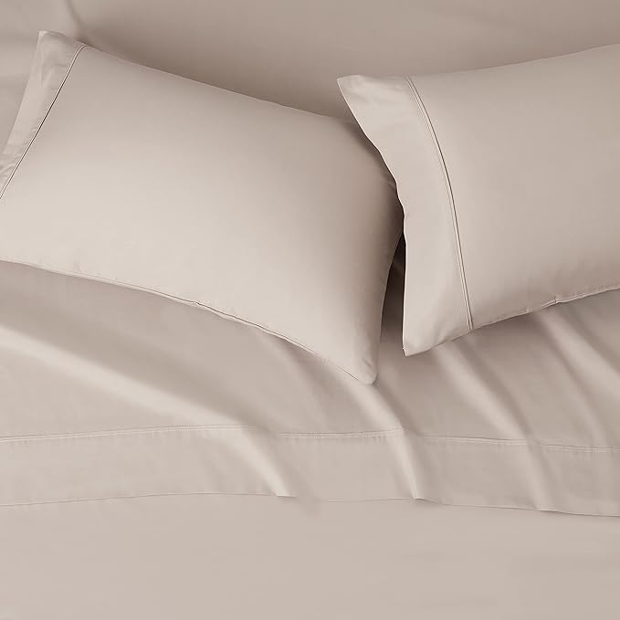 Amazon Basics Lightweight Super Soft Easy Care Wrinkle Free Breathable Microfiber 4 Piece Bed Sheet Set with 14-Inch Deep Pockets, Machine Washable, Brushed, King, Taupe, Solid