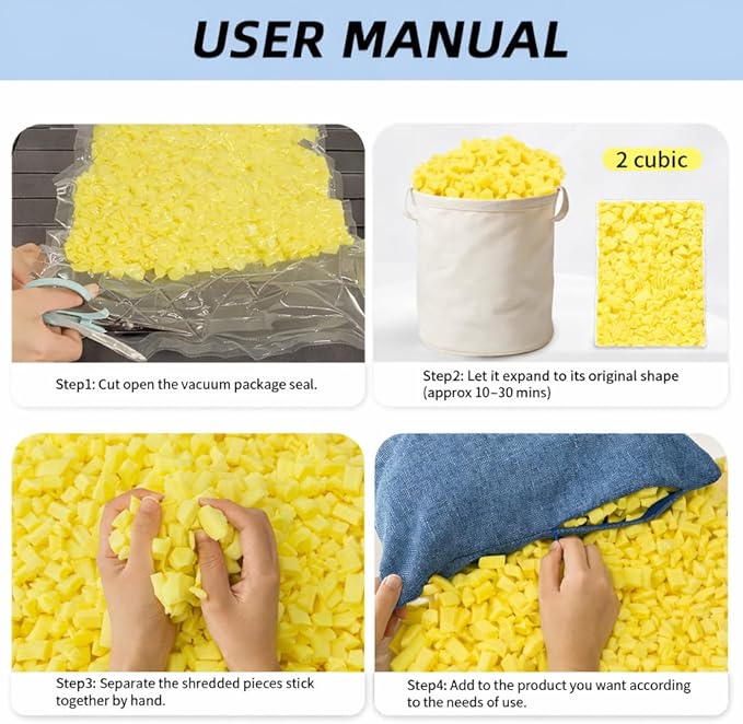 Welacer 10lbs Bean Bag Filler, Shredded Memory Foam Filling for Pillow Stuffing Cushion Arts Crafts Refill, Without Added Gel Particles, Premium Soft and Great for Stuffing (Yellow)