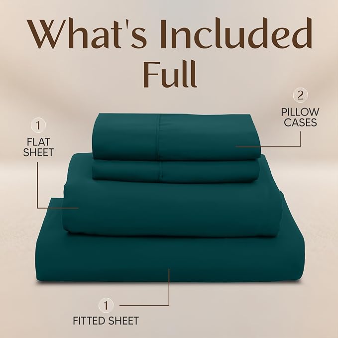 Utopia Bedding Full Size Sheet Set – 4 Piece Bed Sheets, Soft and Breathable Microfiber, Includes 1 Fitted Sheet, 1 Flat Sheet and 2 Pillowcases – Oeko Tex (Teal Green)