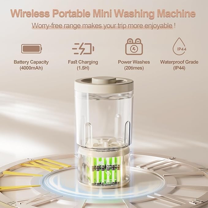 Portable Mini Washing Machine, Underwear Washing Machine Small Clothes Washer Makeup Brush Cleaner (Cream)