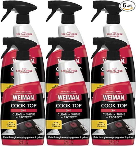 Weiman 6-Pack Cooktop Cleaning Spray – Cooktop & Oven Cleaner for Streak & Residue Free - Non-Abrasive Degreaser Safe for Glass & Ceramic