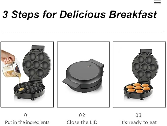Cupcake Maker Mini Donut Maker Non Stick Cool Touch Electric Donut Maker Double Heated Makes 7 Cupcakes Perfect for Breakfast Snacks and Desserts(US Plug 110V)