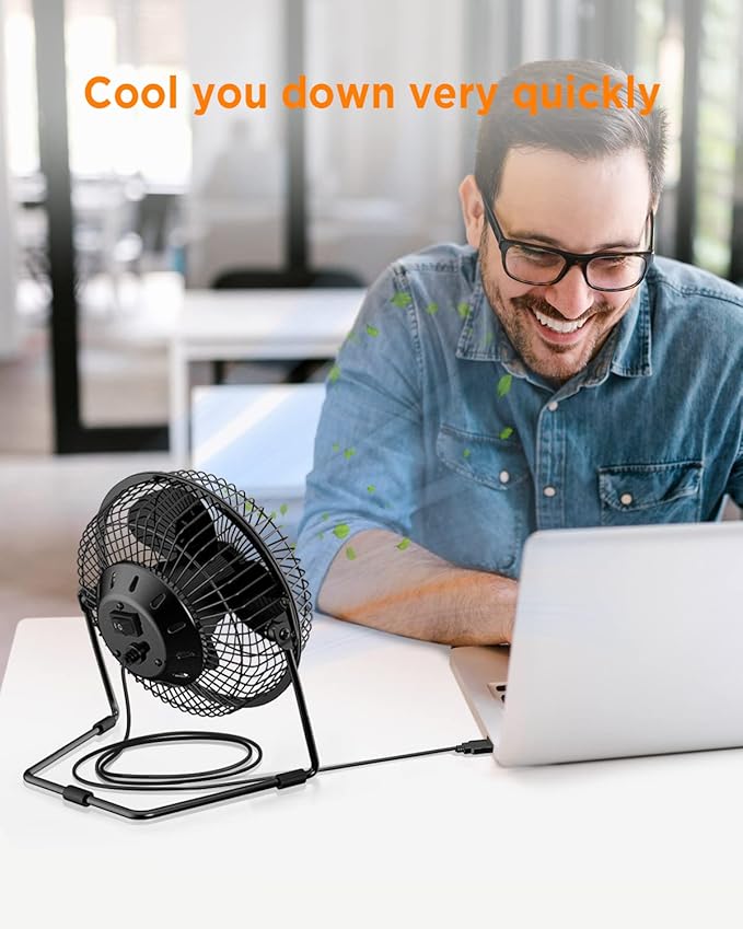 EasyAcc 5 Inch USB Desk Fan, Small USB Desk Fan, [Small Quiet Strong Airflow and 360° Rotating Personal Table Cooling Fan] USB Powered Portable Fan, 2 Speed（3.3~4.1 M/S Black (USB POWERED ONLY)