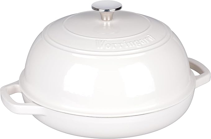 VORRINGARD Enameled Cast Iron Dutch Oven Pot with Lid, Bread Oven for Sourdough Bread Baking, Dutch Ovens with Bread Proofing Basket& Baking Supplies Set, 6 Quart, White