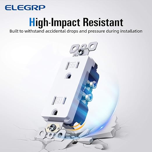 ELEGRP Decorator Wall Receptacle Outlet, Tamper Resistant 15 Amp Standard Electrical Wall Outlet, Residential Grade, Self-grounding, 125V, 2 Pole 3 Wire, 5-15R, UL Listed, Glossy White, 5 Pack