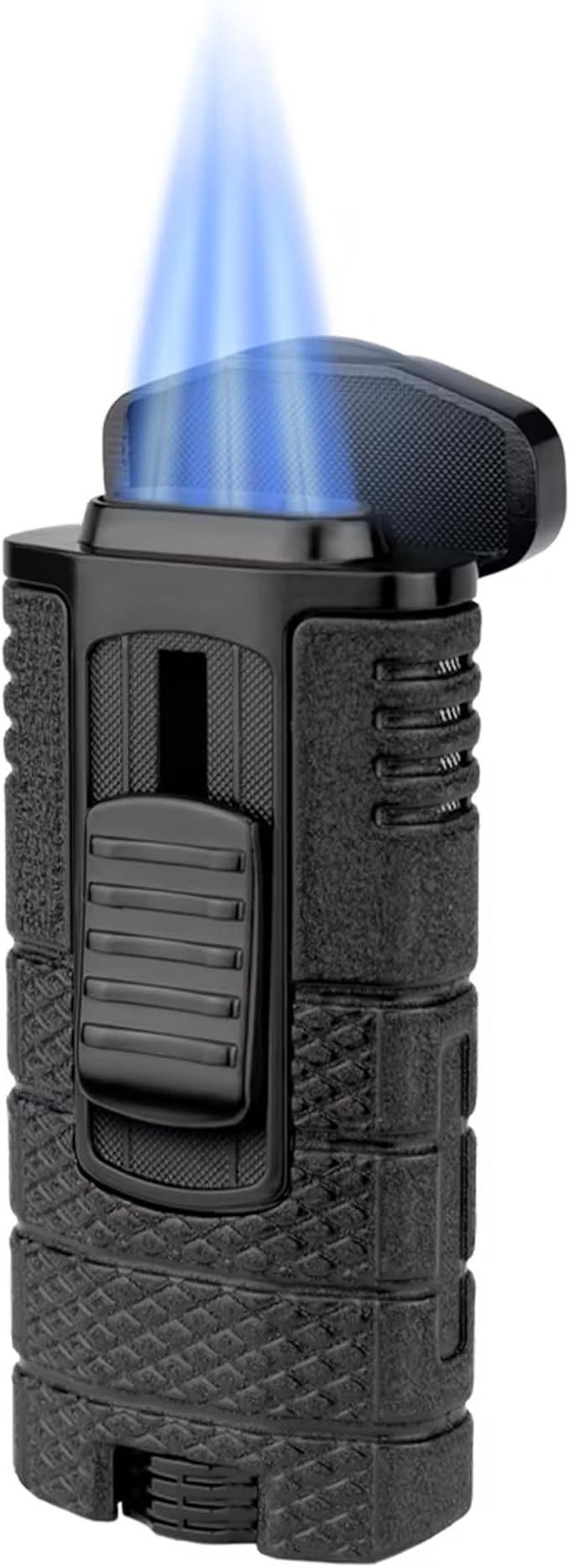 XIKAR Tactical Triple Jet Butane Torch Lighter – Refillable Butane Lighter with EZ-View Fuel Window, Wind Resistant Adjustable Flame, Pocket Clip – Premium Lighter for Outdoor Use – Black