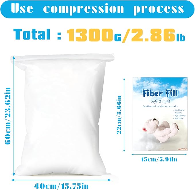 Jmuiiu 2.86lb Premium Polyester Fiberfill, Recycled Pillow Filler, High Resilience Stuffing Fluff Fiberfill for Pillow Stuffing for Crafts Home Decors Projects