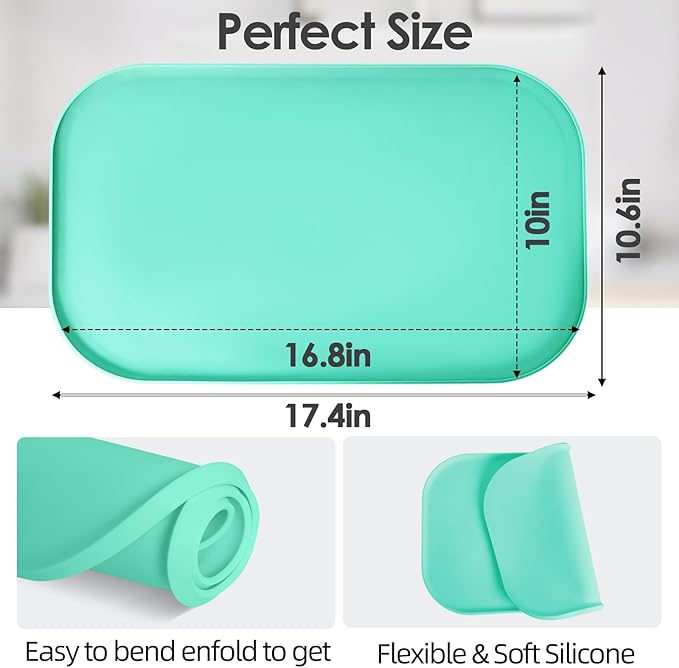 Silicone Coffee Maker Mat with Lip, 17.4'' x 10.6'' Heavy Duty Coffee Maker Mat for Countertops, Coffee Tray Fit Under Coffee Machine Appliance Automatic Machines Espresso Accessory, Mint Green