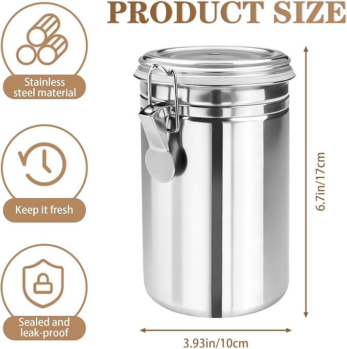 Stainless Steel Coffee Canisters with Airtight Lids, Metal Coffee Storage Container, Sealed Jars Organizers for Cereal Food Ground Beans Sugar Kitchen Tea Bar Rice Silver 41 OZ/1.2 L (Silver)