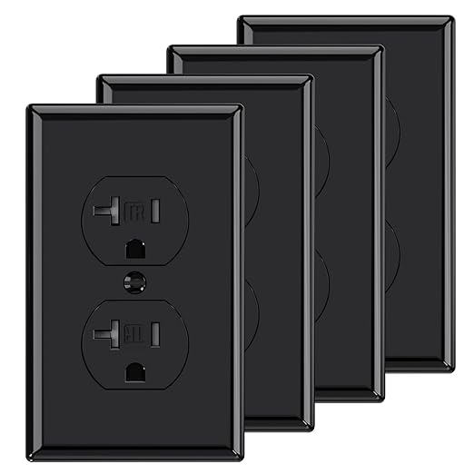 AIDA 4 Pack 20 Amps Duplex Outlets Tamper Resistant Electrical Receptacle, Wall Outlet,2 Pole,3-Wire, Self-Grounding,Wall Plate Included,UL Listed, Black