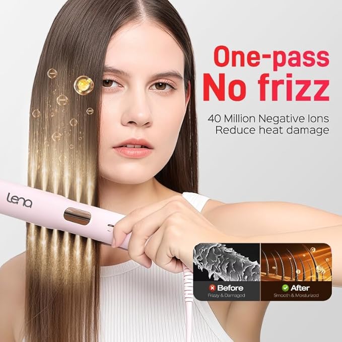 Steam Flat Iron Straightener LENA H11, Professional Salon Styling Tool with Titanium Vapor Plates, Super Straightening Effect, Adjustable Temps for All Hair Types, LED Display, Dual Voltage