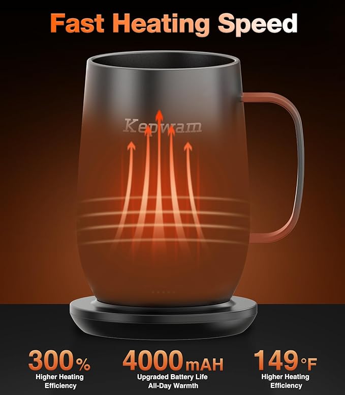 Kepwam Smart Heated Coffee Mug T2-Plus, 20oz Rechargeable Self Heating Coffee Mug with 8-Hour Battery & Temp Control, Perfect Coffee Warmer Gift for Men Women