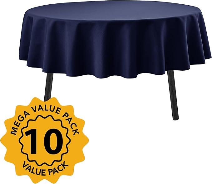 10-Pack Navy Blue Round Tablecloths, 70 Inches, Stain-Resistant Polyester for 3-4 Ft Round Tables - Washable Table Covers for Weddings, Banquets, Birthday Parties, Events