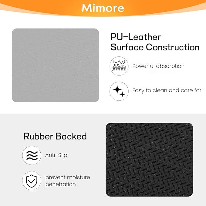 Mimore Coffee Mat - 19x12 Inch Light Grey Countertop Mat - Absorbent, Hides Stains, Rubber Backed - Dish Drying Mat Fits Under Coffee Maker
