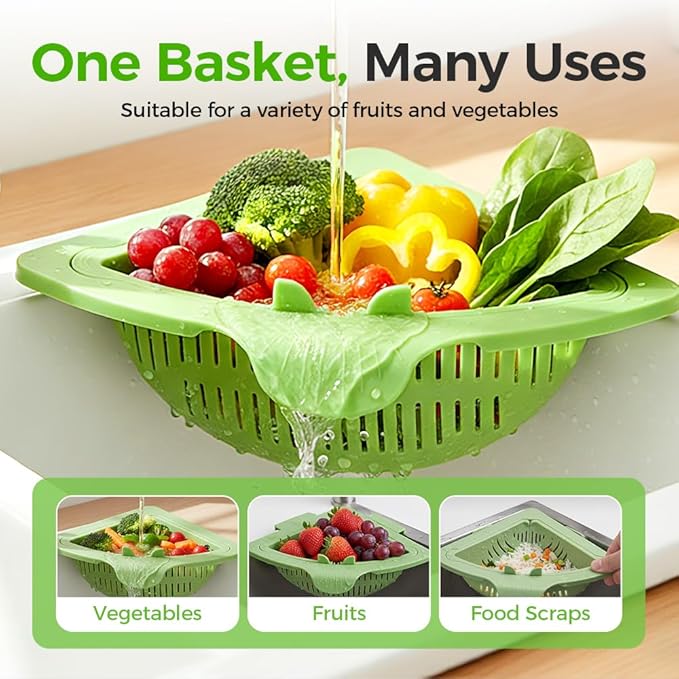 Magnetic Triangle Sink Strainer Basket, 2026 Upgrade Kitchen Corner Drain Rack with Twist-Open Bottom, Metal Sink Food Scraps Filter and Sponge Holder Produce Rinse Basket