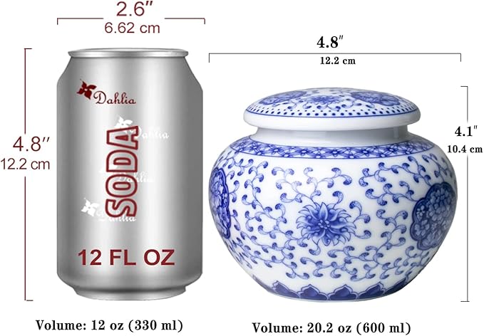 Dahlia Blue and White Porcelain Tea Canister for Loose Tea, Airtight Jingdezhen Tea Caddy, Lotus 600 ML