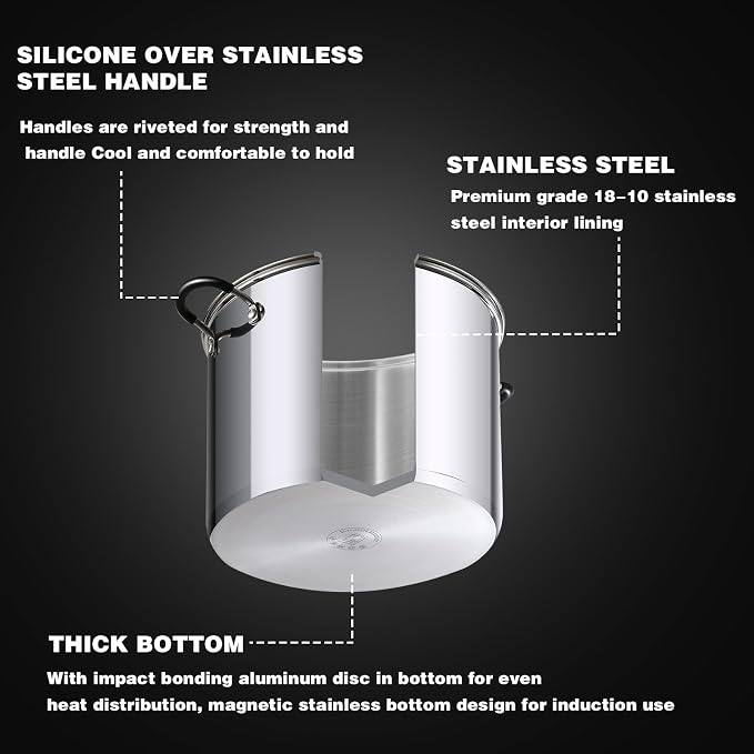 Cook N Home 8 Quart Stainless Steel Stock Pot with Lid - | Induction Cooking Pot for Pasta, Soup, Canning and Boiling, Large Stockpot Oven & Dishwasher Safe