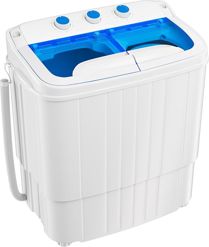 Pataku Portable Washing Machine, Compact Twin Tub Mini Washing Machine, 17.6 LBS Washer and Dryer Combo with Soaking Function, Semi-Automatic for Apartment, Dorms, RVs, Camping (White & Blue)