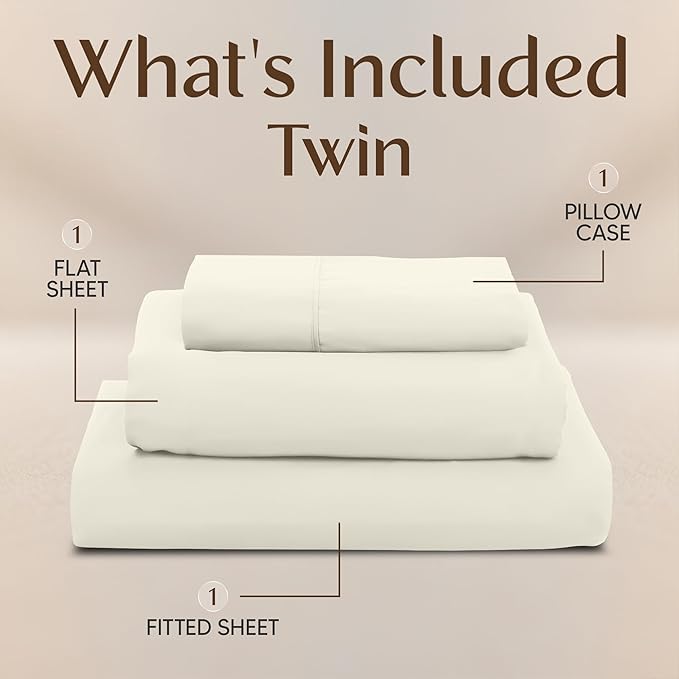 Utopia Bedding Twin Sheet Set – 3 Piece Bed Sheets for Twin Size Bed, Soft and Breathable Microfiber, Includes 1 Fitted Sheet, 1 Flat Sheet and 1 Pillowcase – Oeko Tex (Ivory)