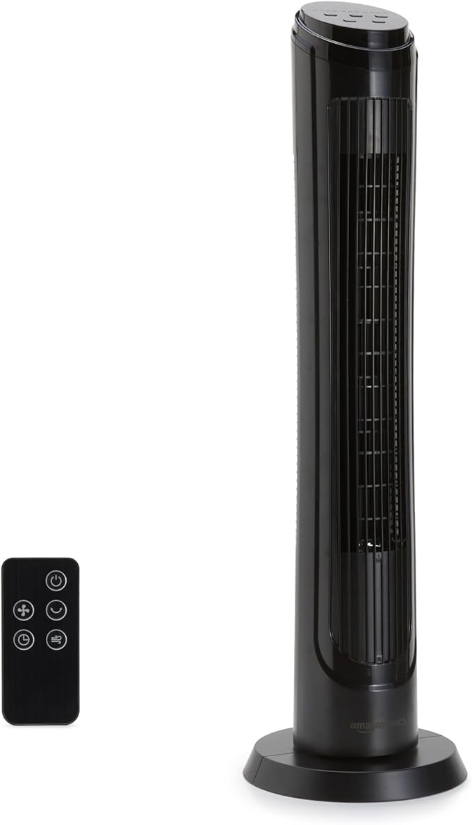 Amazon Basics 40" 70-Degree Oscillating Digital Tower Fan with Powerful Airflow for Bedroom, Living Room, Office, 4 Speeds, 3 Modes, 15-Hour Timer, Remote Control, 50W, Black