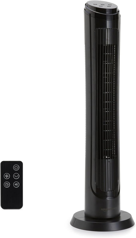 Amazon Basics 40" 70-Degree Oscillating Digital Tower Fan with Powerful Airflow for Bedroom, Living Room, Office, 4 Speeds, 3 Modes, 15-Hour Timer, Remote Control, 50W, Black