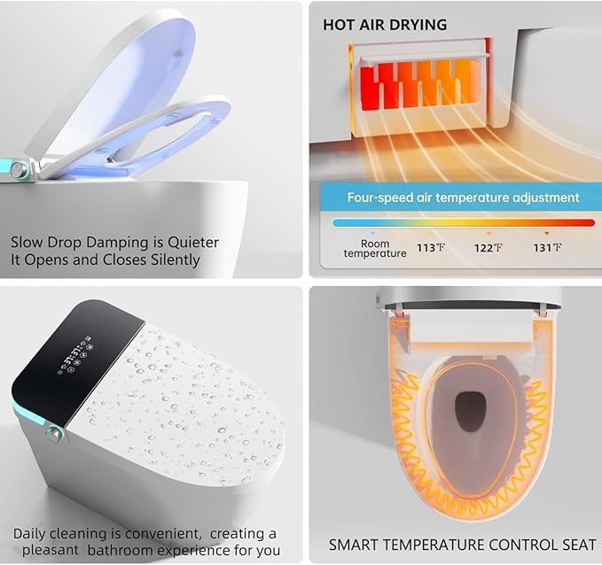 Smart Toilet with Bidet Built Warm Water Sprayer and Dryer, Foot Sensor Operation,Heated Seat toilet with LED Display for Bathroom,One Piece Bidet Auto Dual Flush