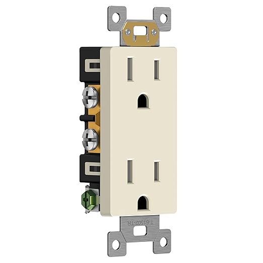 ENERLITES 10 Pack Light Almond Decorator Receptacle, Standard Electrical Wall Outlet, 15A 125V, Self-Grounding, 2-Pole, 3-Wire, 5-15R, UL Listed, 61502-TR-LA, Tamper Resistant
