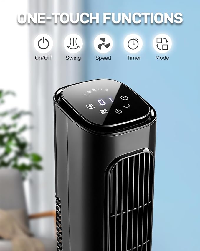 Winado 36" Bladeless Tower Fan, Portable Floor Fan with Remote Control, LED Display, Adjustable 90° Oscillating, 3 Speeds, 3 Modes & 9H Timer, Ultra-Quiet Cooling Fan for Home Office Bedroom, Black