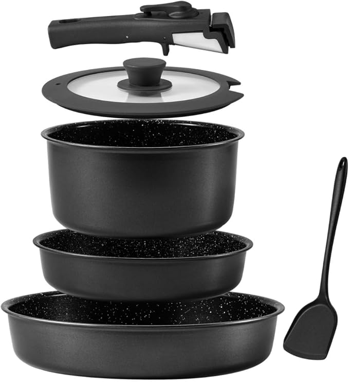 Pots and Pans Sets Non Stick，6PCS Ceramic Cookware Sets Nonstick Detachable Handle，Induction hob Pans(Grey)