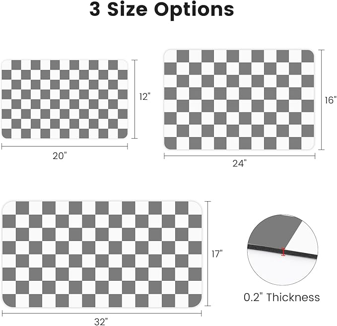 16" x 24" Checkered Dish Drying Mat for Kitchen Counter, Absorbent Coffee Bar Mat for Espresso Machine Coffee Countertops Accessories, Grey